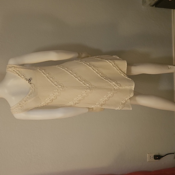 MUSE Cream Ivory Lined Lace Sleeveless Swing Mod Dress - Picture 7 of 10